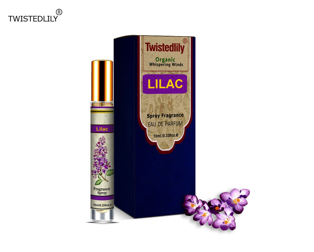 Organic Whispering Winds 10ml. Spray in Tubular Glass Bottle (Scent Lilac)