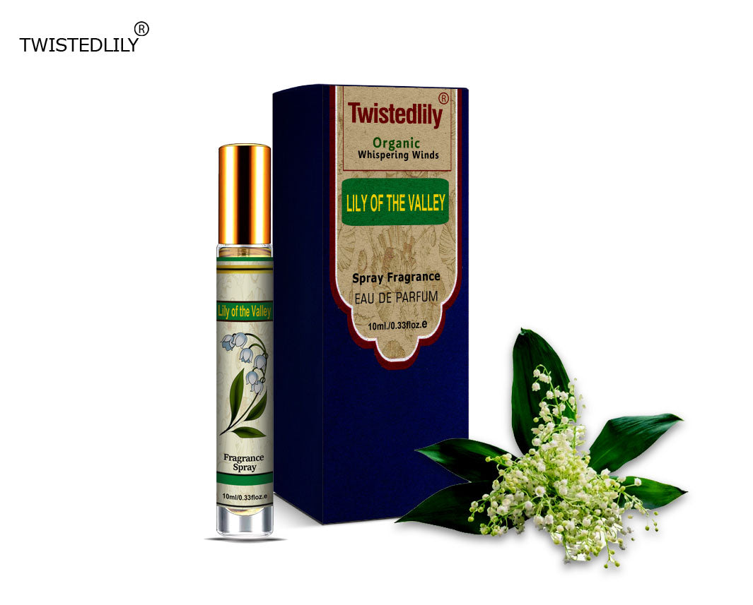 Organic Whispering Winds 10ml. Spray in Tubular Glass Bottle (Scent Lily of the Valley)