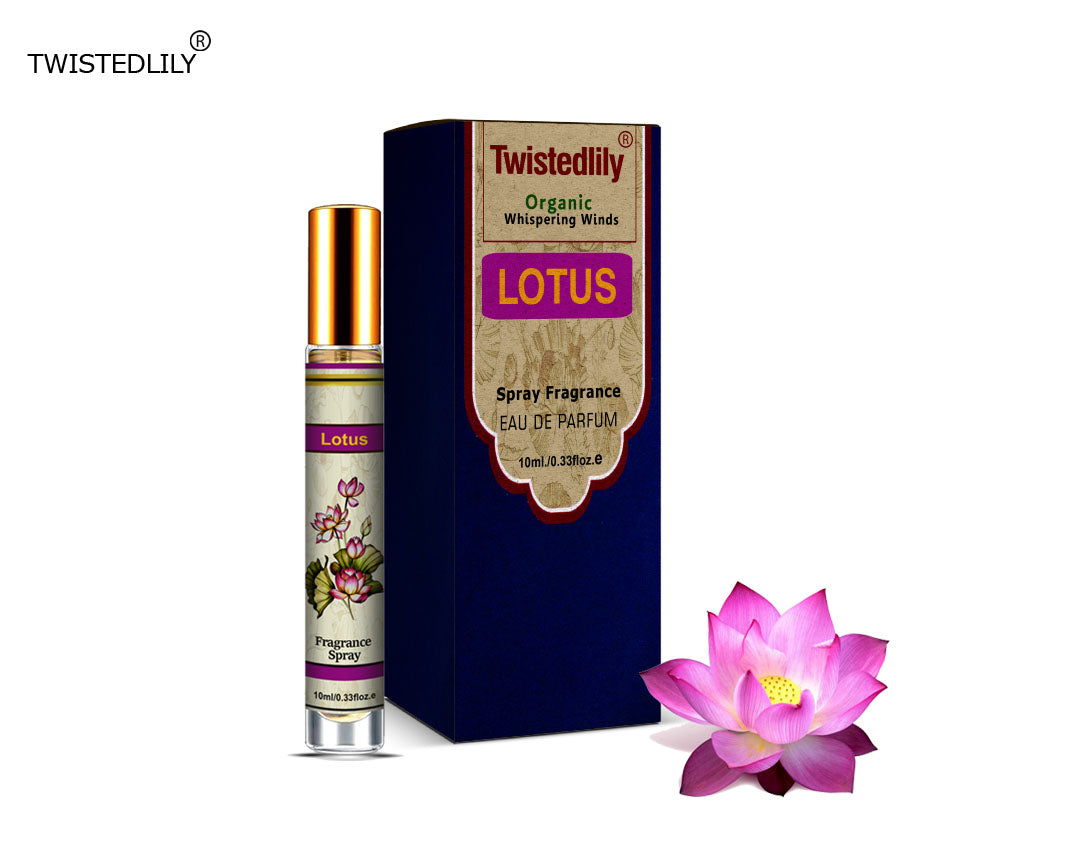 Organic Whispering Winds 10ml. Spray in Tubular Glass Bottle (Scent Lotus)