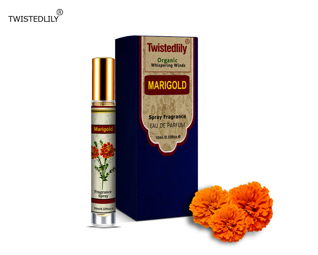Organic Whispering Winds 10ml. Spray in Tubular Glass Bottle (Scent Marigold)