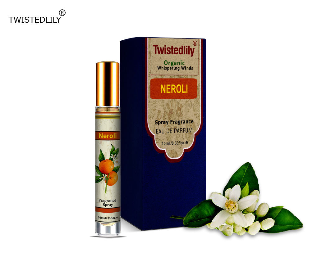Organic Whispering Winds 10ml. Spray in Tubular Glass Bottle (Scent Neroli)