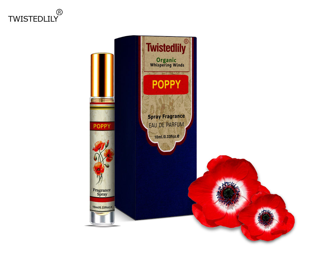 Organic Whispering Winds 10ml. Spray in Tubular Glass Bottle (Scent Poppy)