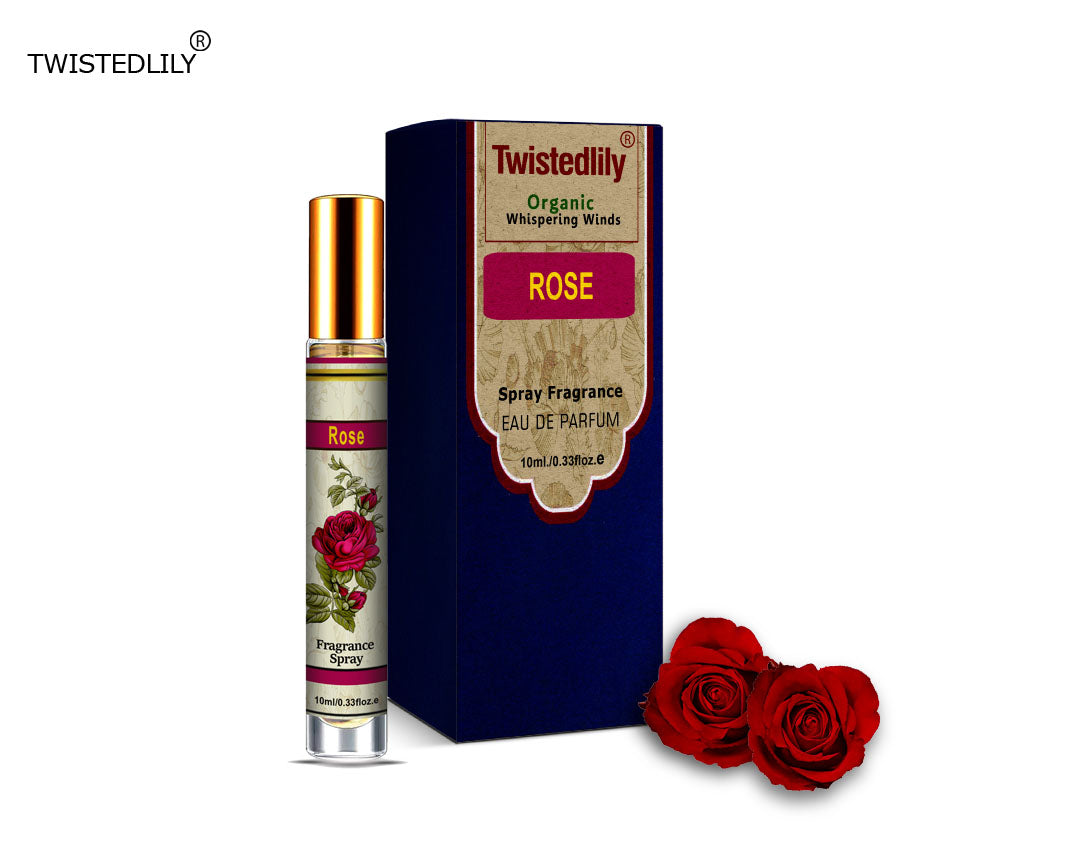 Organic Whispering Winds 10ml. Spray in Tubular Glass Bottle (Scent Rose)