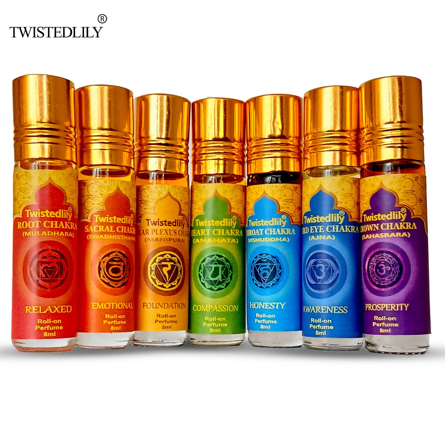 The Divine Chakra Perfume Oils  Sets of 7 with Seven Floral Perfumes